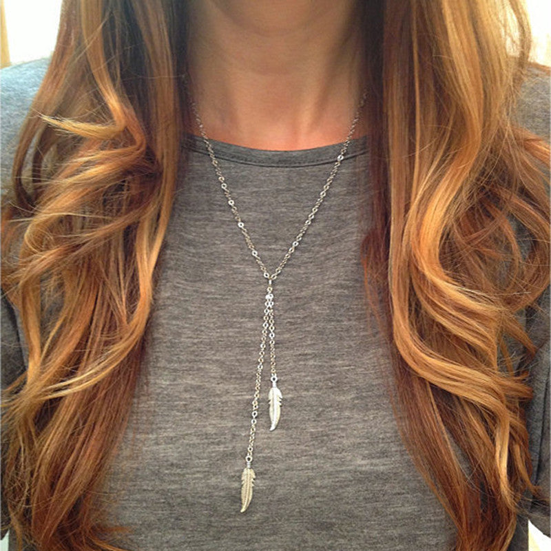 Fashion Women Alloy Feather Long Tassel Pendants and Necklaces Basic Simple Style Dream Catcher Necklace Gold Silver Plated