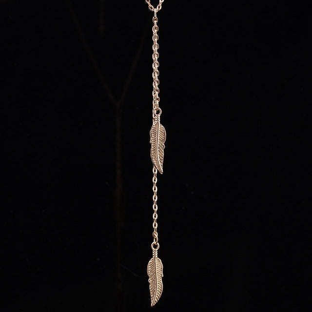Fashion Women Alloy Feather Long Tassel Pendants and Necklaces Basic Simple Style Dream Catcher Necklace Gold Silver Plated
