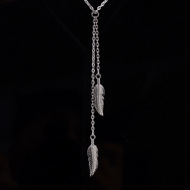 Fashion Women Alloy Feather Long Tassel Pendants and Necklaces Basic Simple Style Dream Catcher Necklace Gold Silver Plated