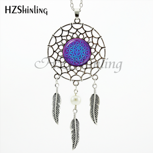 2017 Trendy Style Dreamcatcher Pendant Purple Blue Om Necklace Flower of Life Jewelry Dream Catcher Necklace NDC-0043