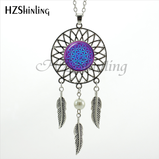 2017 Trendy Style Dreamcatcher Pendant Purple Blue Om Necklace Flower of Life Jewelry Dream Catcher Necklace NDC-0043