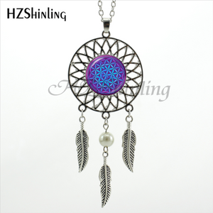2017 Trendy Style Dreamcatcher Pendant Purple Blue Om Necklace Flower of Life Jewelry Dream Catcher Necklace NDC-0043