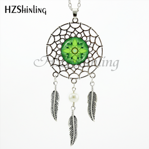 2017 Trendy Style Dreamcatcher Pendant Purple Blue Om Necklace Flower of Life Jewelry Dream Catcher Necklace NDC-0043