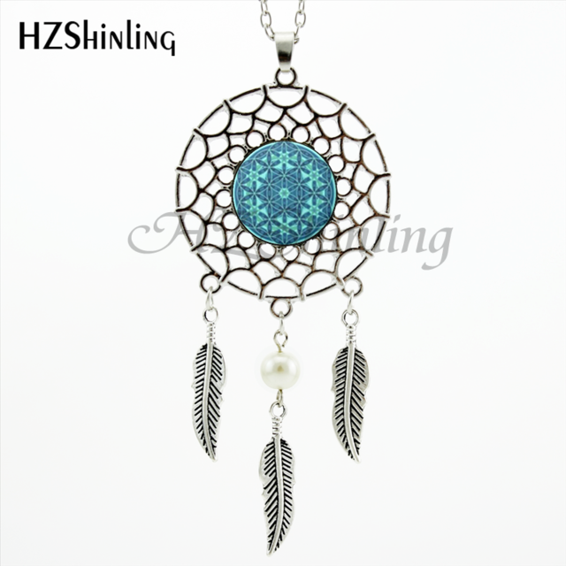 2017 Trendy Style Dreamcatcher Pendant Purple Blue Om Necklace Flower of Life Jewelry Dream Catcher Necklace NDC-0043