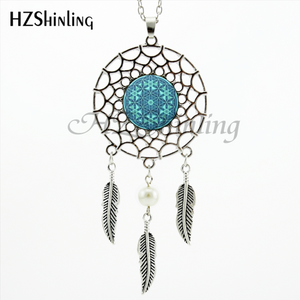2017 Trendy Style Dreamcatcher Pendant Purple Blue Om Necklace Flower of Life Jewelry Dream Catcher Necklace NDC-0043