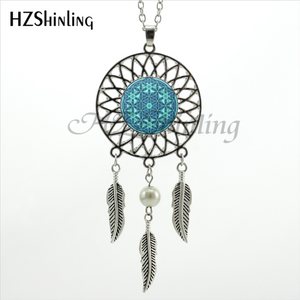 2017 Trendy Style Dreamcatcher Pendant Purple Blue Om Necklace Flower of Life Jewelry Dream Catcher Necklace NDC-0043