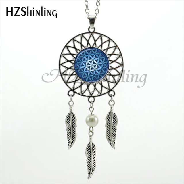 2017 Trendy Style Dreamcatcher Pendant Purple Blue Om Necklace Flower of Life Jewelry Dream Catcher Necklace NDC-0043