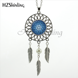 2017 Trendy Style Dreamcatcher Pendant Purple Blue Om Necklace Flower of Life Jewelry Dream Catcher Necklace NDC-0043