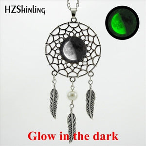 HZShinling New Arrival Wings Full Moon Dream Catcher Necklace Handmade Glass Dome Glow in the dark Lunar Eclipse Jewelry