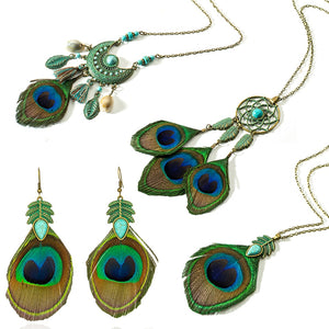 2018 Ethnic Feather Women's necklaces High quality Moon Dream catcher Long tassel Necklaces for women Peacock Feather Necklace