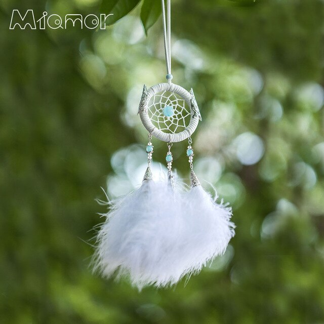 Small White Dreamcatcher & Wind Chimes Car & Bar & Home Wall Hanging Pendant Decor Dream Catcher Gift For Girlfriend AMOR0396