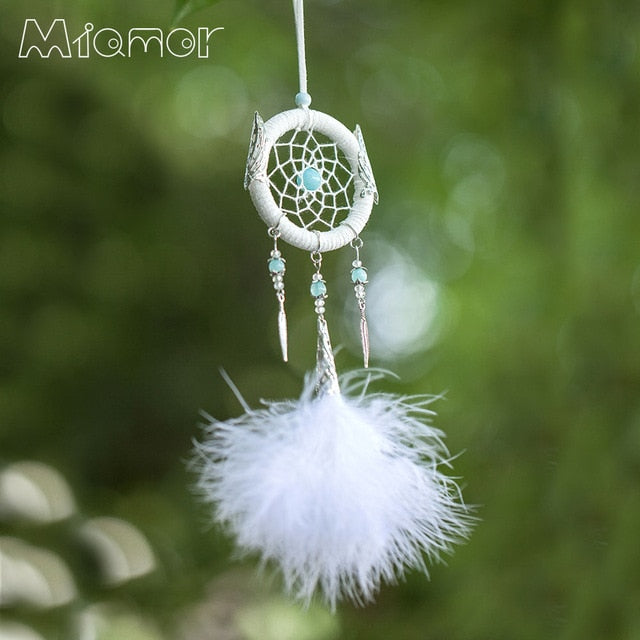 Small White Dreamcatcher & Wind Chimes Car & Bar & Home Wall Hanging Pendant Decor Dream Catcher Gift For Girlfriend AMOR0396