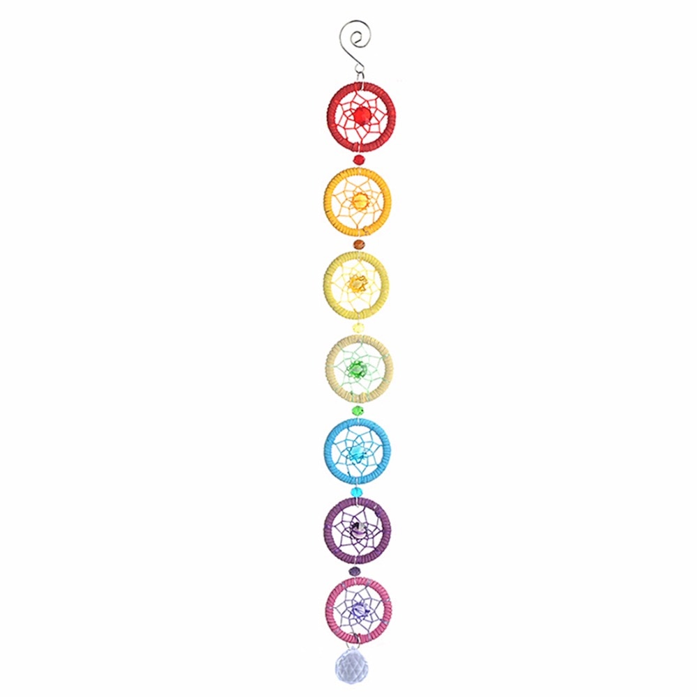 H&D Chakra Dream Catcher with 20mm Crystal Chandelier Ball Prisms Suncatcher Handmade Rainbow Fengshui Pendant